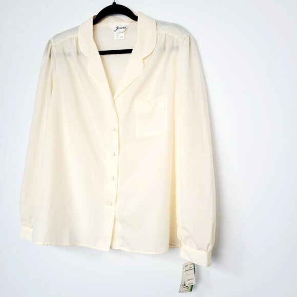 Vintage 70s/80s Jasara Ivory Button-Front Blouse Made in Japan Deadstock NWT - Picture 2 of 7